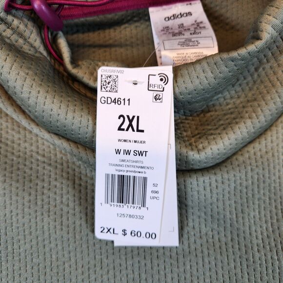 NWT Adidas Sweatshirt Adult Women 2XL Green Aeroready Training Cowl Neck Walking - Picture 8 of 13